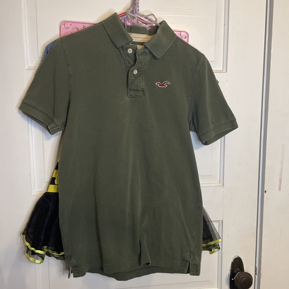 Y2K Hollister Polo Shirt Men's S Olive Green Bird Logo Preppy 2000s Vintage Core